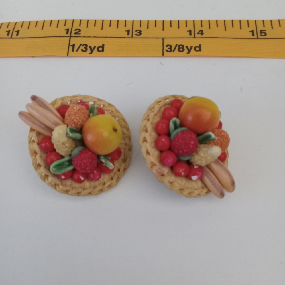 rare find vintage 1950s fruit basket clip-on earrings western germany